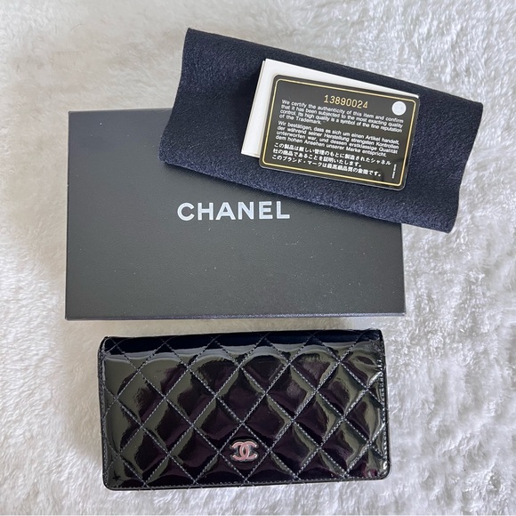 CHANEL Handbags - Chanel Classic Long Flap Wallet in Black Quilted Patent Leather